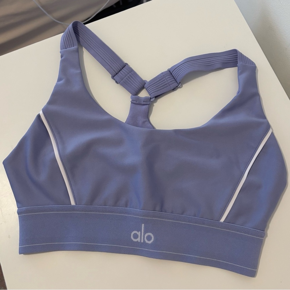 ALO Yoga Lavender Sports Bra with White Trim
